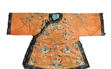 A Chinese orange-ground silk lady's robe, 19th century