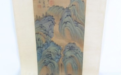 A Chinese painting on scroll, depicting mountain scene, L192cm