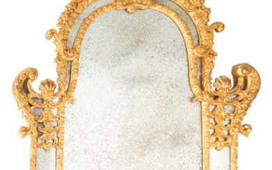 A Continental Carved Gilt Wood Mirror Frame with an Antique Mirror (late 19th-early 20th century)