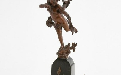 A Continental bronze & marble group putto hunting