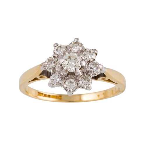 A DIAMOND CLUSTER RING, the brilliant cut diamonds mounted i...