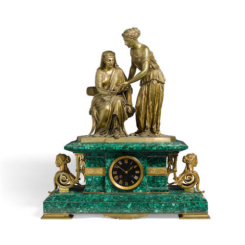 A French Gilt Bronze and Malachite Clock