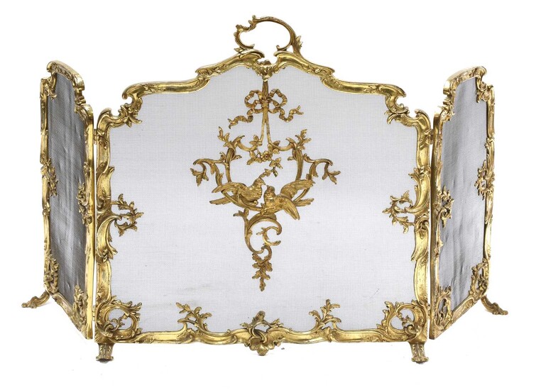 A French Louis XVI-style gilt brass triptych fire screen