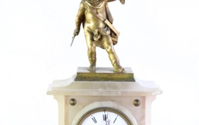 A French PH Mouray Alabaster Clock H: 36cm x 25cm x 10cm
