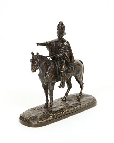 A French patinated bronze equestrian figural group