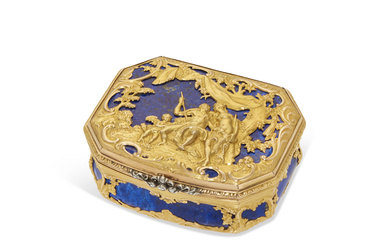 A GERMAN GOLD-MOUNTED LAPIS-LAZULI SNUFF-BOX BERLIN, CIRCA 1765; WITH ILLEGIBLE MARKS AND TWO FRENCH IMPORT MARKS FOR 1864-1893