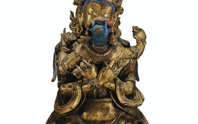 A GILT-BRONZE FIGURE OF VAJRADHARA, QIANLONG SEVEN-CHARACTER JING ZAO MARK CAST IN A LINE AND OF THE PERIOD (1736-1795)