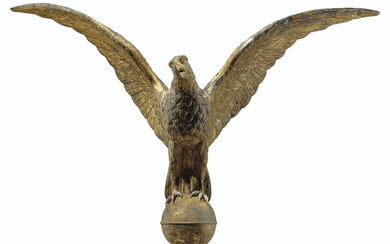 A GILT MOLDED COPPER-AND-ZINC SPREAD-WINGED EAGLE ARCHITECTURAL FINIAL, AMERICAN, 19TH CENTURY