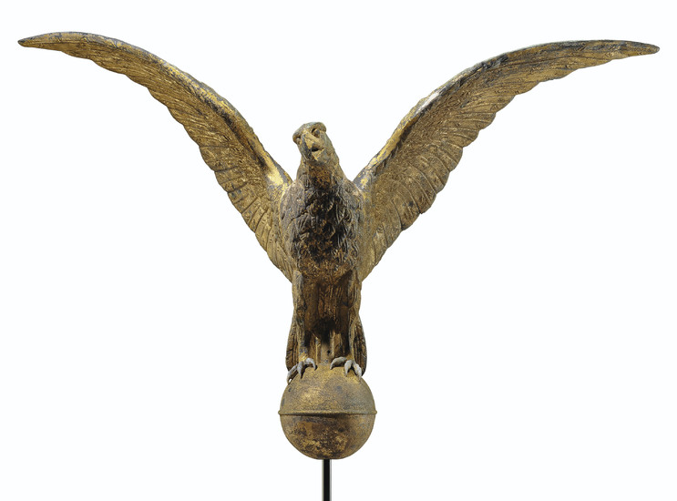 A GILT MOLDED COPPER-AND-ZINC SPREAD-WINGED EAGLE ARCHITECTURAL FINIAL, AMERICAN, 19TH CENTURY