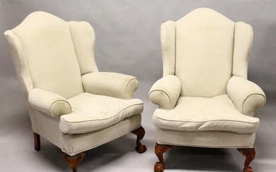 A GOOD PAIR OF GEORGE III DESIGN WING ARMCHAIRS, plain