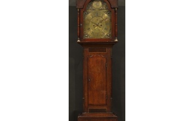 A George III Cornish oak and mahogany longcase clock, 33cm a...