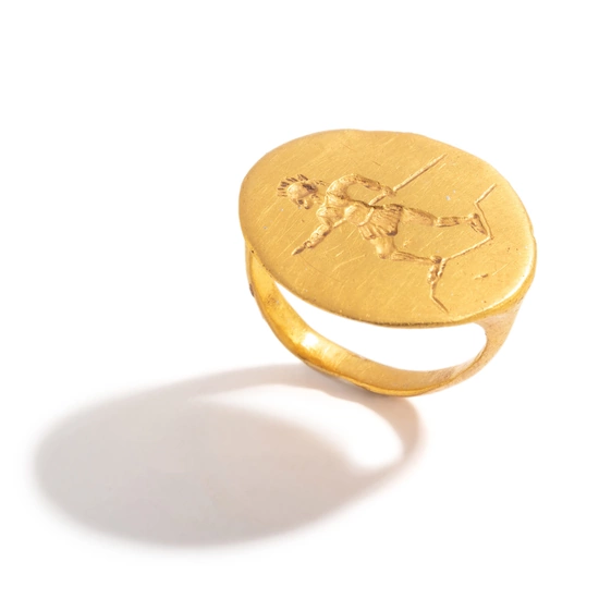 A Greek Gold Finger Ring with an Armed Hoplite