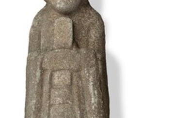 NOT SOLD. A Korean Muniseok granite figure, portrayed as an official wearing a loose robe and holding his Hol. Joseon Dynasty 1392-1910. H. 203 cm. – Bruun Rasmussen Auctioneers of Fine Art