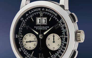 A. Lange & Söhne, Ref. 403.035 An early, attractive, and rare platinum flyback chronograph wristwatch with oversized date display, guarantee, and presentation box