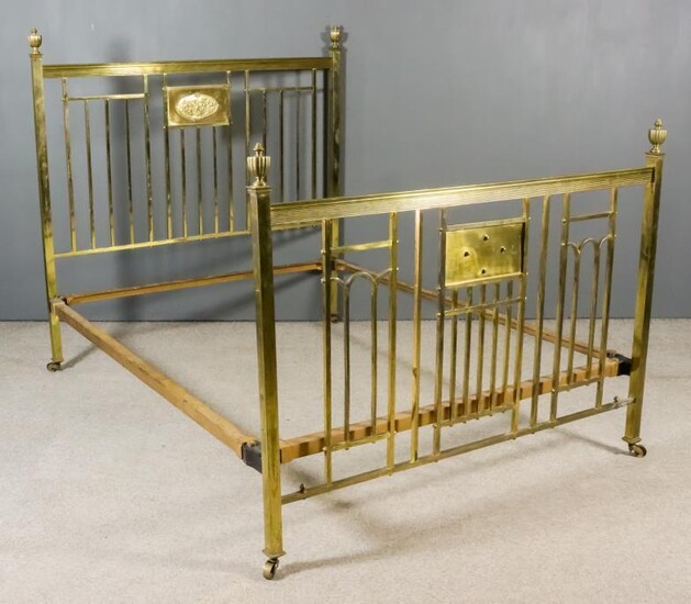 A Late Victorian/Early 20th Century Brass 5ft Bedstead, the...