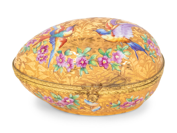 A Le Tallec Gilt Bronze Mounted Painted Porcelain Egg Box