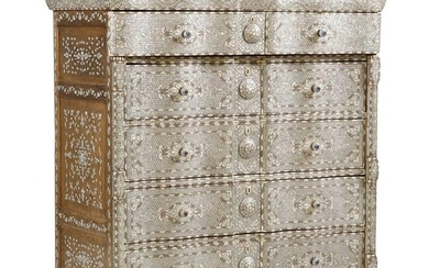 A Levantine inlaid tall chest of drawers