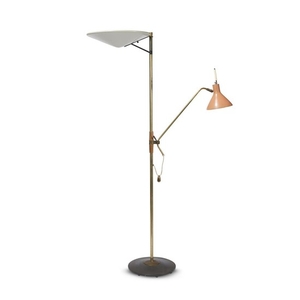 A Lightolier floor lamp mid-20th century Brass, enameled metal,...