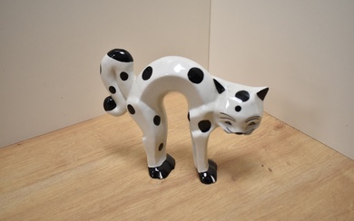 A Lorna Bailey hand-painted limited edition pottery stylised cat figure, modelled with arched back