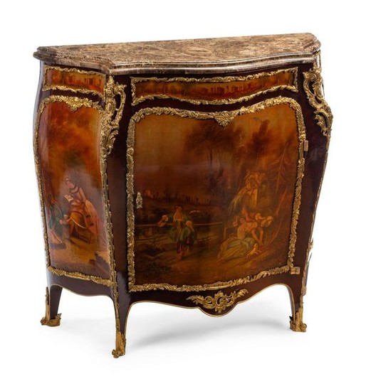 A Louis XV Style Gilt Bronze Mounted Painted Commode