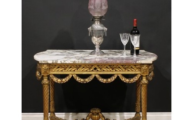 A Louis XVI style giltwood centre table, Calacatta Viola mar...