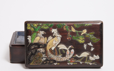A Mother-of-Pearl and Hardstone Inlaid Zitan Box and Cover, 18th Century