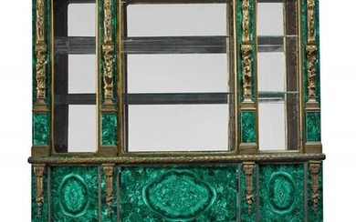 A Napoleon III gilt-bronze and malachite vitrine, late 19th century, the veneering possibly later