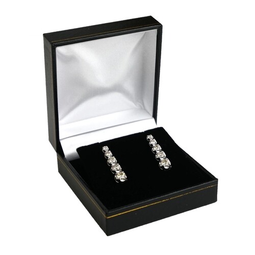 A PAIR OF 18CT WHITE GOLD DROP EARRINGS Set with 2ct of gra...
