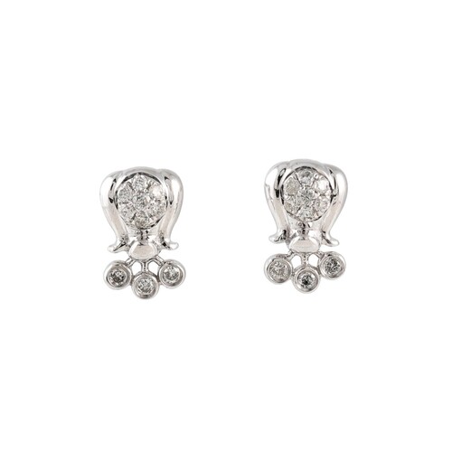 A PAIR OF DIAMOND CLUSTER EARRINGS, mounted in 18ct white go...