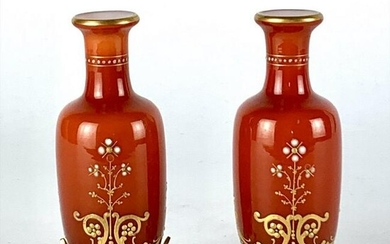 A PAIR OF ENAMELLED BACCARAT AND STERLING SILVER VASES