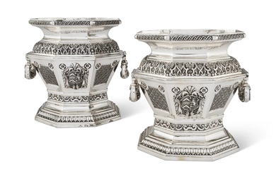A PAIR OF ITALIAN SILVER WINE COOLERS AFTER A MODEL BY WILLIAM LUKIN MARK OF MAZZUCATO, MILAN, SECOND HALF 20TH CENTURY