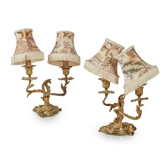 A PAIR OF ROCOCO STYLE GILT BRONZE CANDELABRA EARLY
