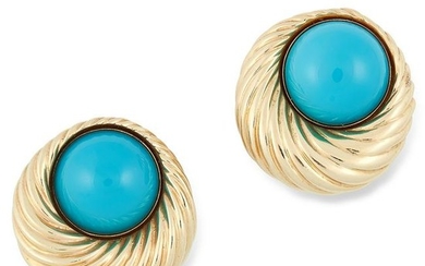 A PAIR OF VINTAGE TURQUOISE EARRINGS set with cabochon