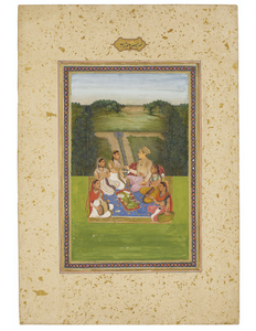 A PRINCE SEATED WITH LADIES IN A LANDSCAPE, MUGHAL, INDIA, MID-18TH CENTURY