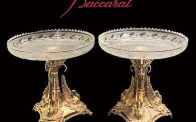 A Pair Of 19th C. Baccarat Crystal & Silver Plated Swans Epergnes