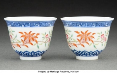 A Pair of Chinese Underglazed Blue and Enameled
