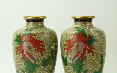 A Pair of Cloisonne Chrysanthemum Floral Vases