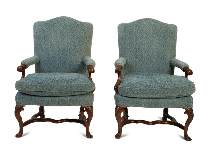 A Pair of Portuguese Carved Walnut Armchairs