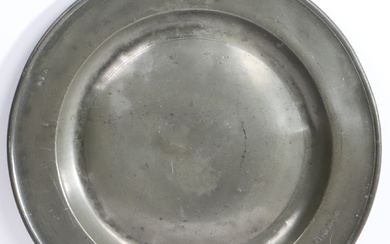 A Queen Anne pewter single-reed dish, Somerset, circa 1710 Having hallmarks to front rim and