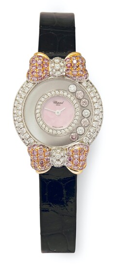A RARE LADY'S 18CT PINK AND WHITE GOLD AND PINK AND WHITE DIAMOND SET 'HAPPY DIAMONDS - LA VIE EN ROSE' WRISTWATCH, CIRCA 1995 One s