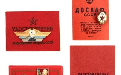 A SOVIET RUSSIAN BADGES WITH ORIGINAL DOCUMENTS