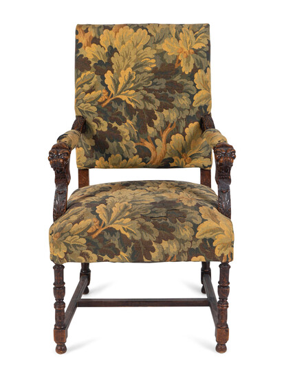 A Renaissance Style Tapestry-Upholstered Carved Walnut Great Chair