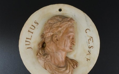 A Roman white marble and rosso di Verona medallion
