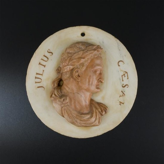 A Roman white marble and rosso di Verona medallion