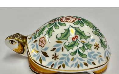 A Royal Crown Derby paperweight, Winter Tortoise, adorned wi...