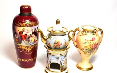 A Royal Worcester blush ivory vase lacking cover, Vienna porcelain...