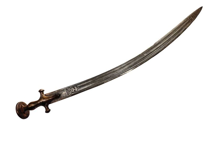 A SILVER AND GOLD-INLAID INDIAN TULWAR (SWORD) Northern India, 19th century