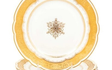 A Set of Twelve Limoges Gilt Decorated Porcelain Plates
