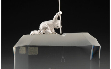A Steuben Glass and Rhodium-Plated Sterling Silver Artic Fisherman Sculpture Designed by James Houston (1970)