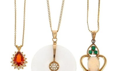 A Trio of Gemstone & Yellow Gold Necklaces